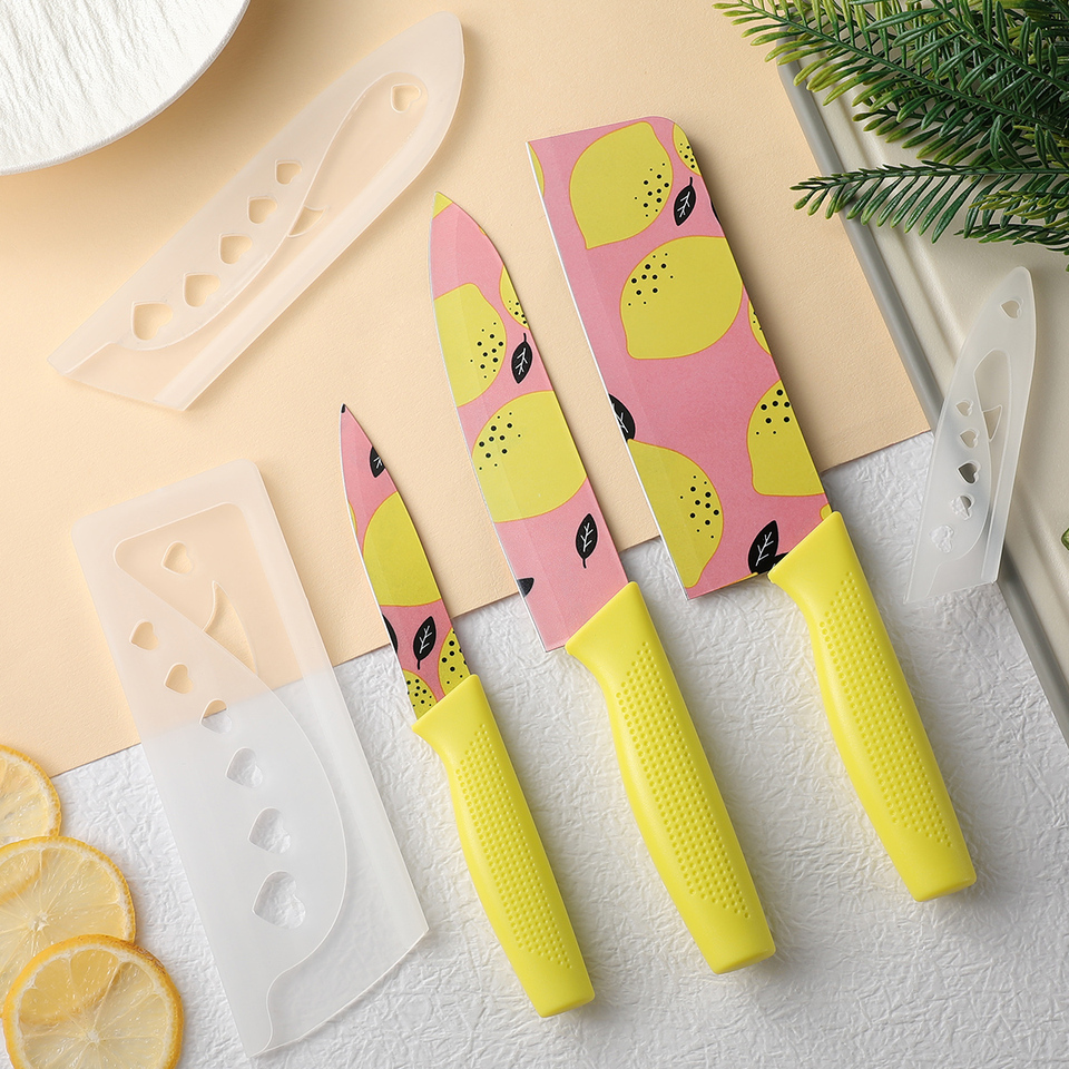 3pcs-set Kitchen Knife Set Stainless Steel Vegetable Knife Fruit Knife Colorful Fruit Print Knife Fruit knife Chef Knife