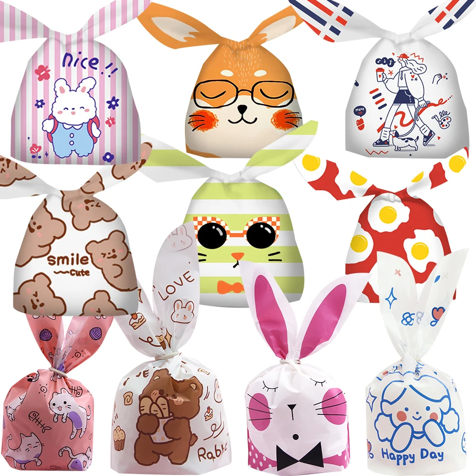 50 sacchetti per orecchie di coniglio, sacchetti di plastica per biscotti, caramelle, per feste di Pasqua, snack, fornure per imballaggio, regali per bambini, ragazzo e ragazza  15