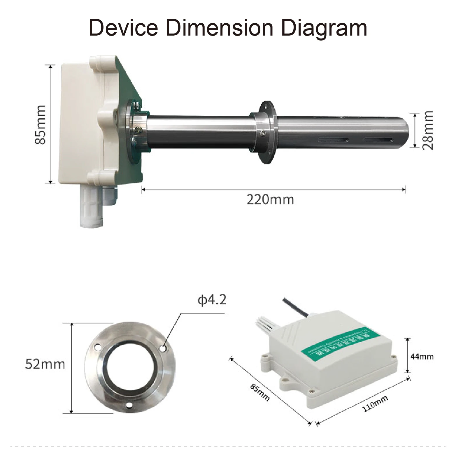 QT-G10QS Duct Type Ozone Sensor Transmitter RS485 4-20mA 0-10V O3 Detector Range
