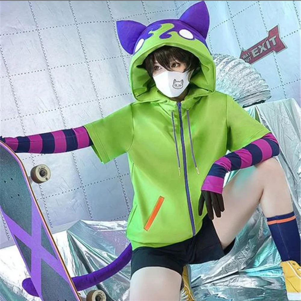 

SK8 The Infinity Anime Miya Chinen Cosplay Zipper Costume Short Wig Hoodie Tail Gloves Party Outfits SK Eight Suit