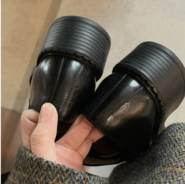 Britische Lederschuhe mit runder Spitze und dickem Absatz, vielseitige Schuhe für zu Hause und draußen_voghion.com