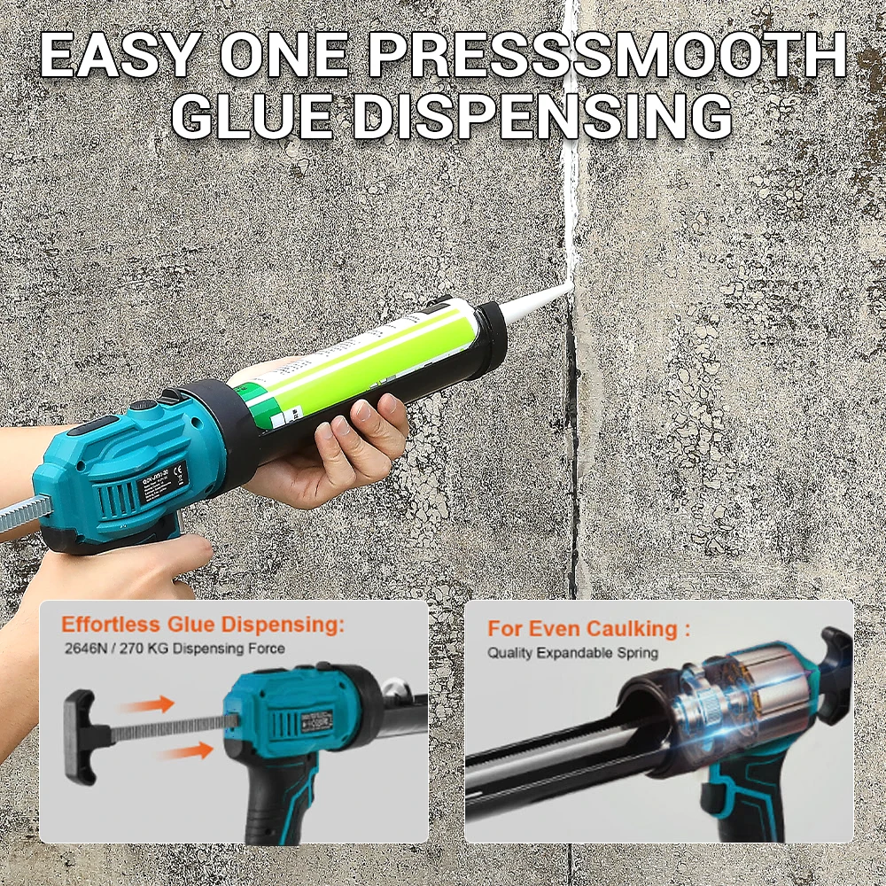 Caulk nozzle applicator Cordless caulking gun fit for 20V battery electric caulk gun 4 adjustable speed with LED light upgraded glass glue