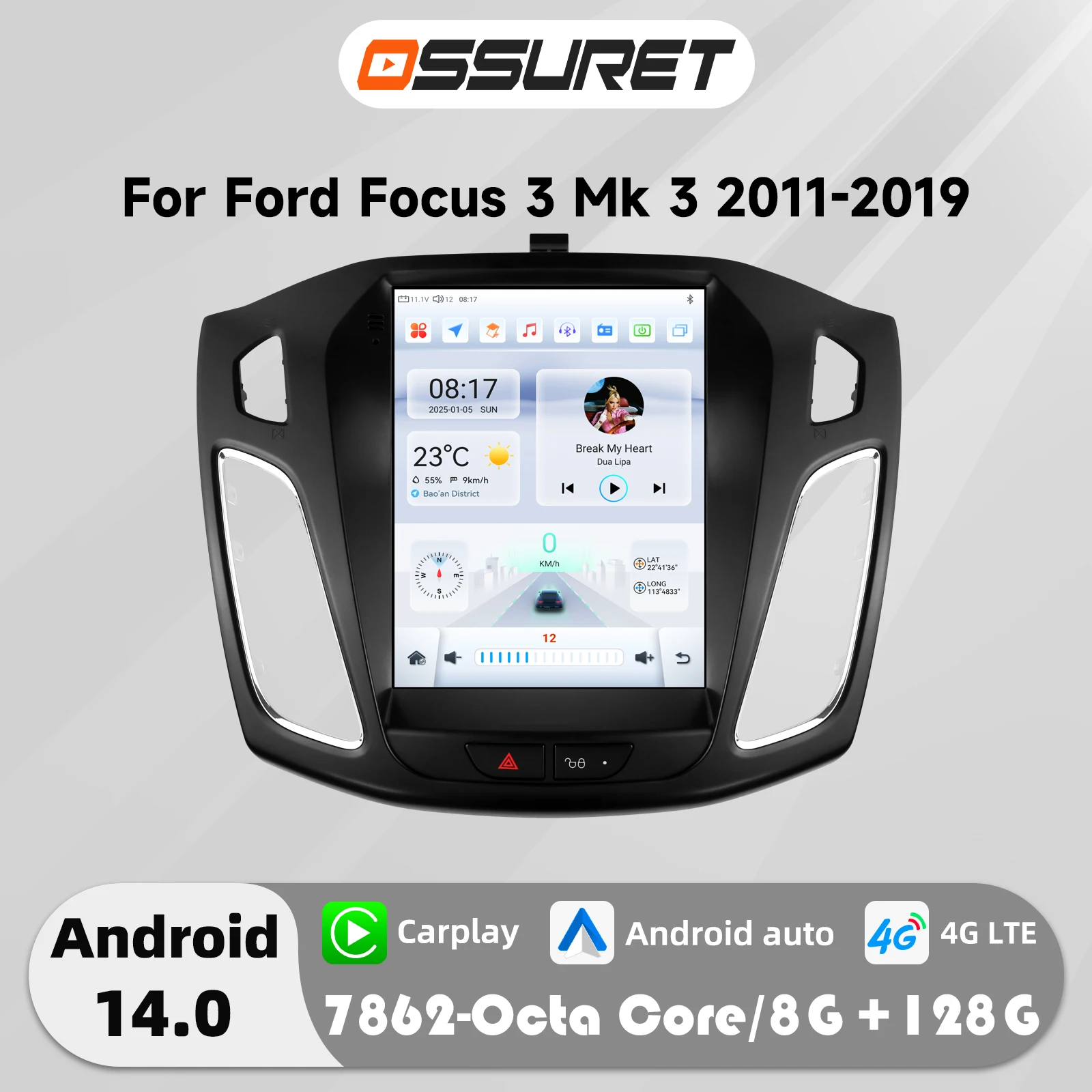 9.7"7862 Carplay Android 13 Auto Car radio for Ford Focus 3 MK Multimedia player GPS navi Stereo 4G Screen head Unit