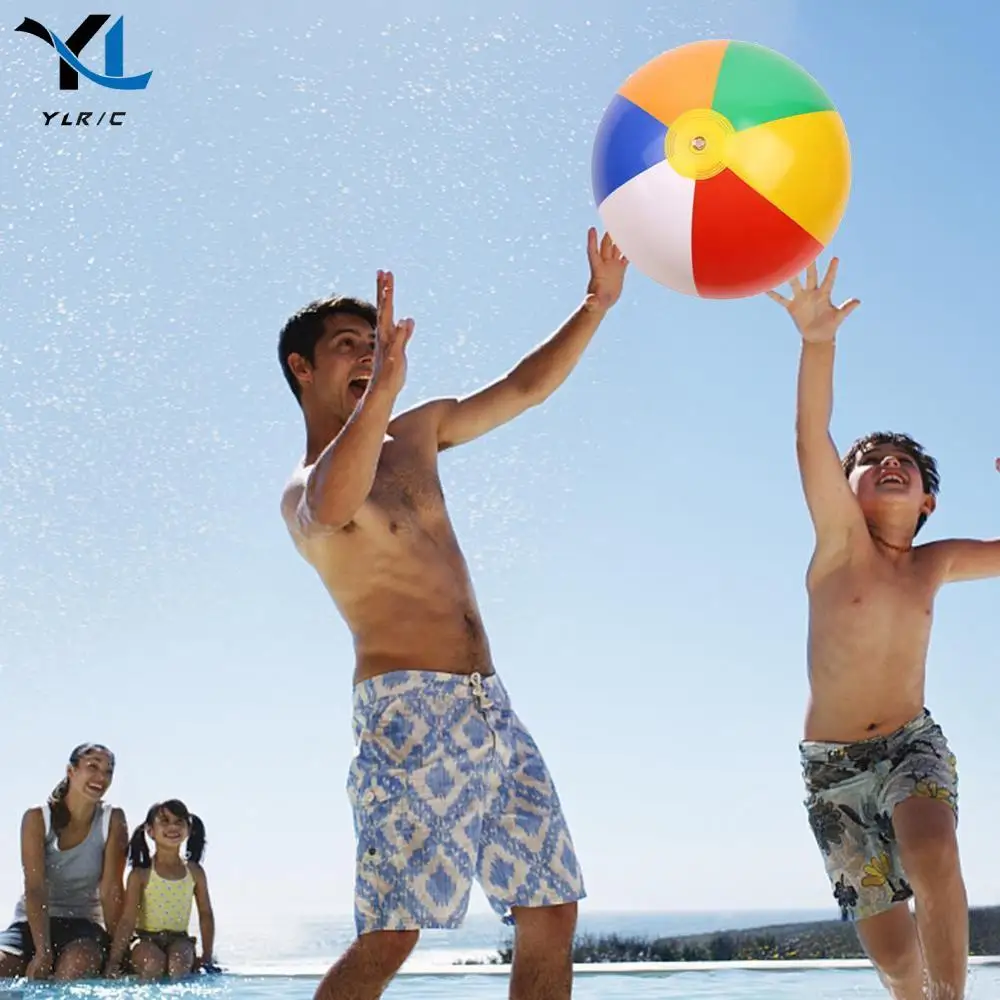 Inflatable Beach Ball Party Water Game Balloon Fun Play Beachball Game Beach Pool Party Toy Rainbow Color for Age 3+ Boys Girls