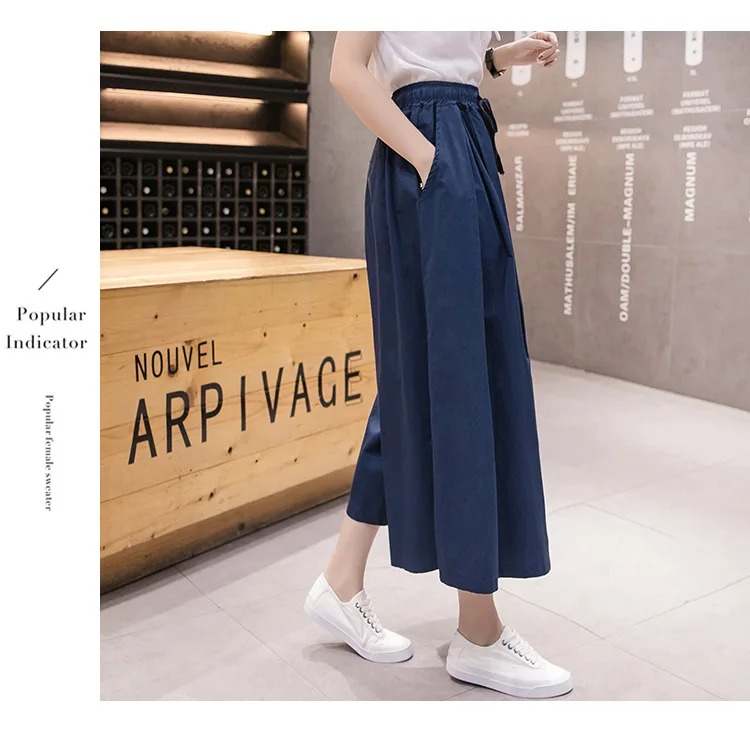 Women's Pants New 2022 Spring Summer New Loose Women Wide Leg Pants Elastic Waist Bandage Skirt Pants Female Pant RV554 white capri pants