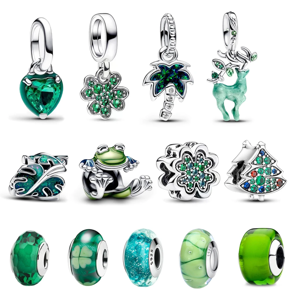 Silver Charm Jewelry 925 Sterling Green Monstera Leaves Climbing Frog