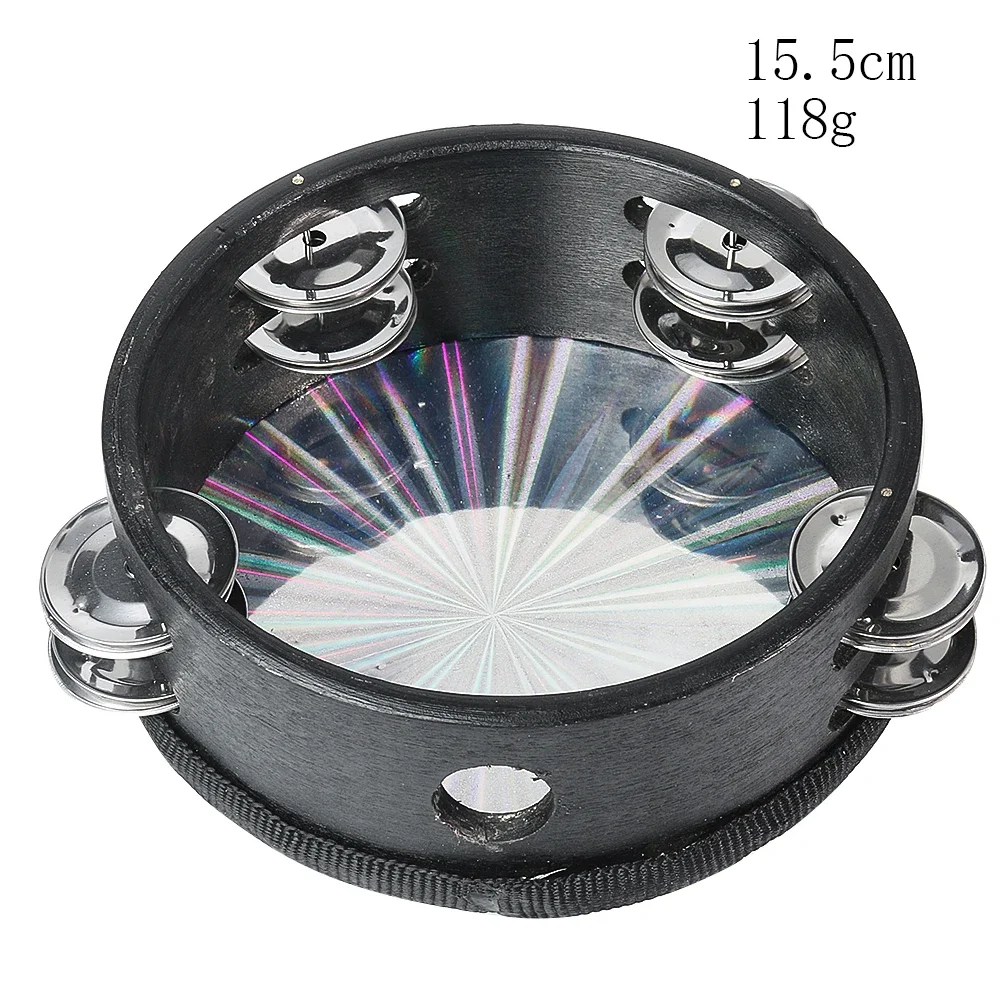 6 Inch Tambourine Handbell Drum Double Row Jingle Percussion Instrument for Kid Adults Orff Music Party Church Choir Performance
