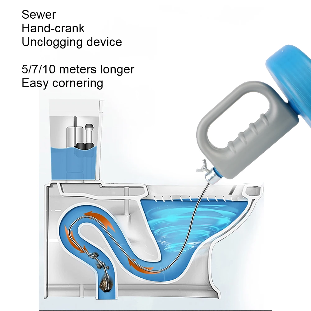 Scarico del lavandino del wc Unblocker tubo di fognatura draga a stantuffo 5/7/10 metri strumenti di pulizia della cucina del bagno estensibile portatile