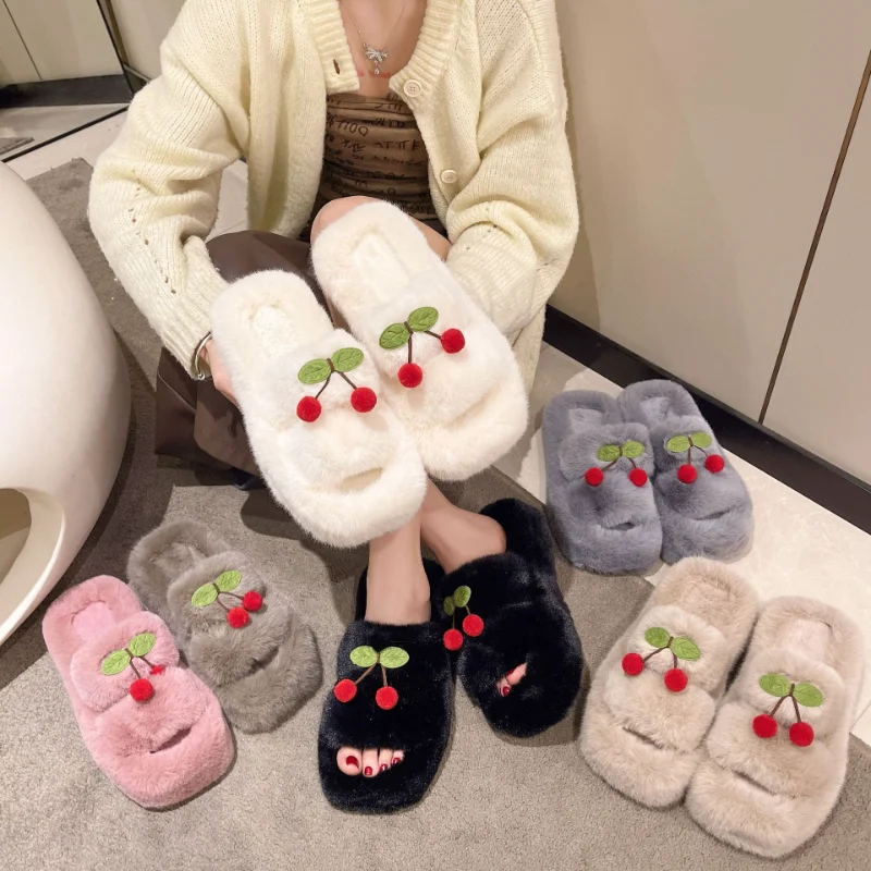 

New Women Slippers Winter Shoes Large Home Plush Slippers Indoor Soft Cotton Fur Slides Ladies Warm Shoes Christmas Slippers