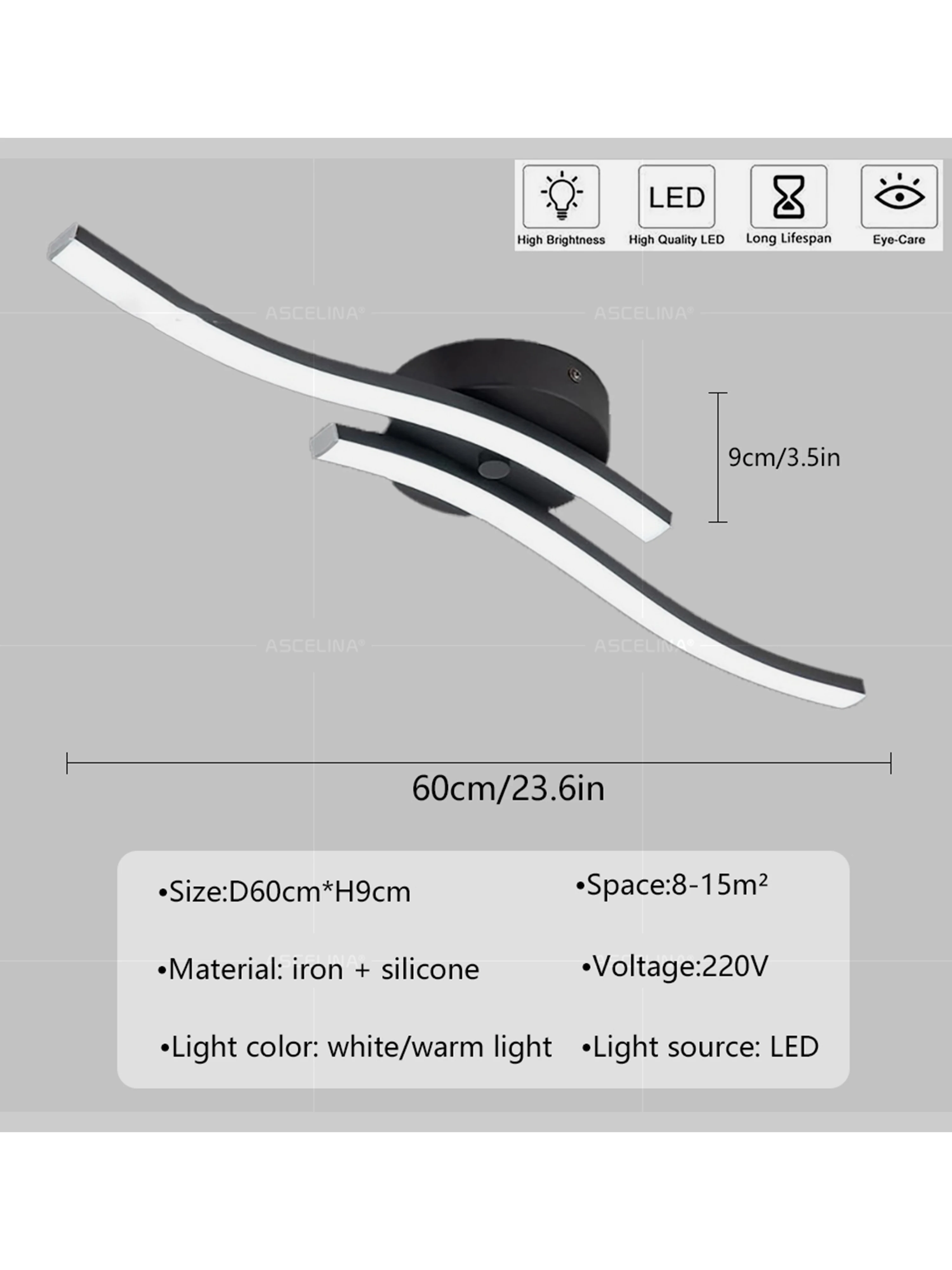 Description Picture 3 of itemModern LED Ceiling Light Creative Cross Wave Line Lamp For Restaurant Living Room Bedroom Entrance Hallway Illumination Fixtures