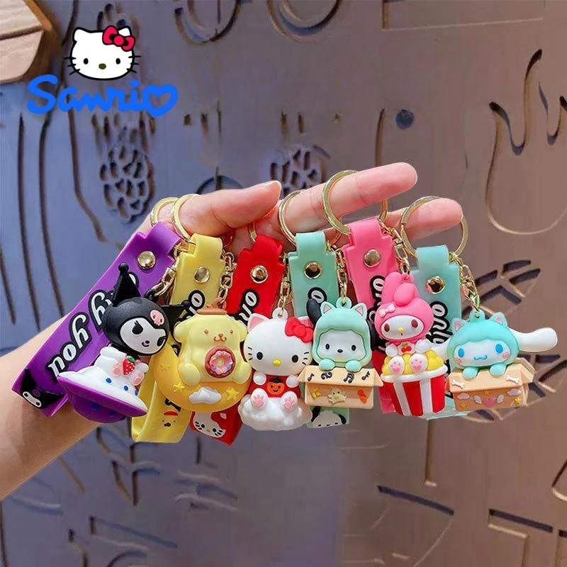 New Kawaii Sanrio Keychain Anime Figure Hello Kitty Cinnamoroll Kuromi My Melody Cute Car Key Ring Backpack Decor Holiday Gifts