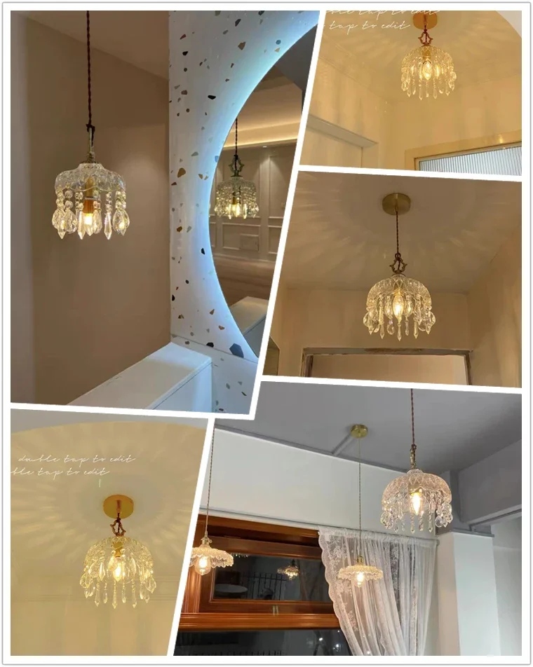 Description Picture 3 of itemFrench Retro Pendant Lights Glass Lampshade Suspended Chandelier Indoor Art Decoration Bedroom Bar Restaurant Bedside Woonkamer