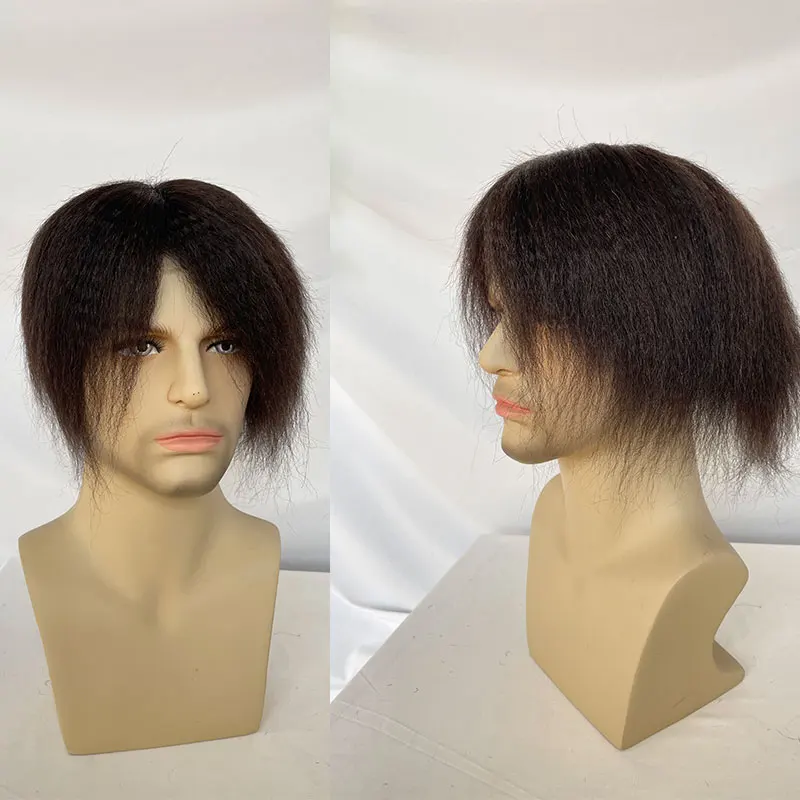 Full French Lace Mens Toupee Kinky Straight 100% Human Hair Men\'s Hairpieces For Men Natural Hairline Mens Lace Hair Wigs 10X8