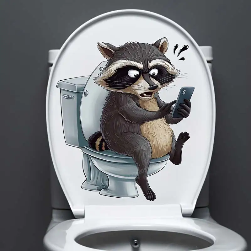 Spoof Series Rabbit-Raccoon-Tiger Play Mobile Phone Toilet Stickers Suitable For Toilet Seat And Water Tank Decoration S189 toilet stickers,toilet wall stickers,toilet seat stickers