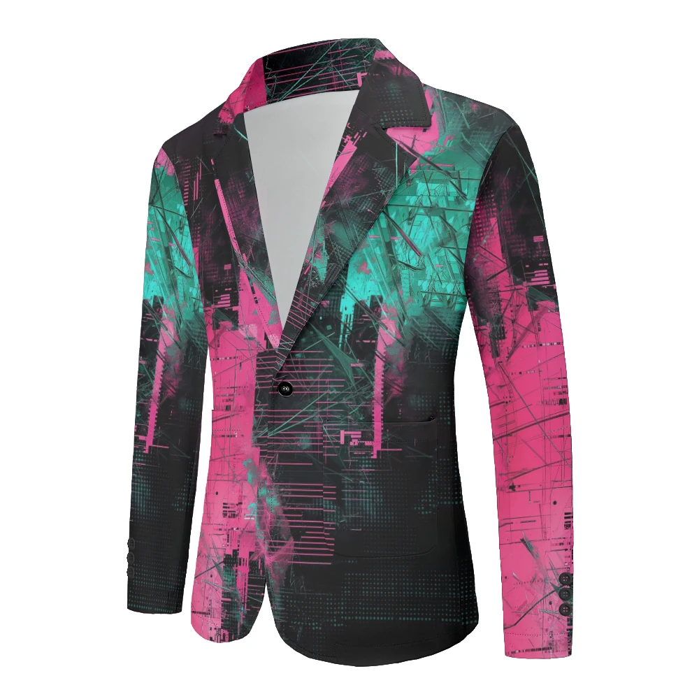 Mens Blazer Tribal Civilization Printed Vintage Suits Jacket Old School Business Lightweight One Button Trendy Slim Fit Coats