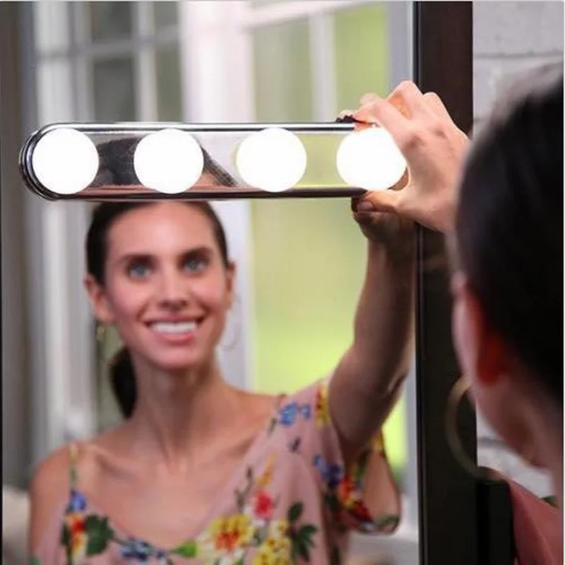 4 Bulb  Led Makeup Mirror Light Suction Cup Installation Dressing Table Vanity Light Bathroom Wall Lamp Battery Powered