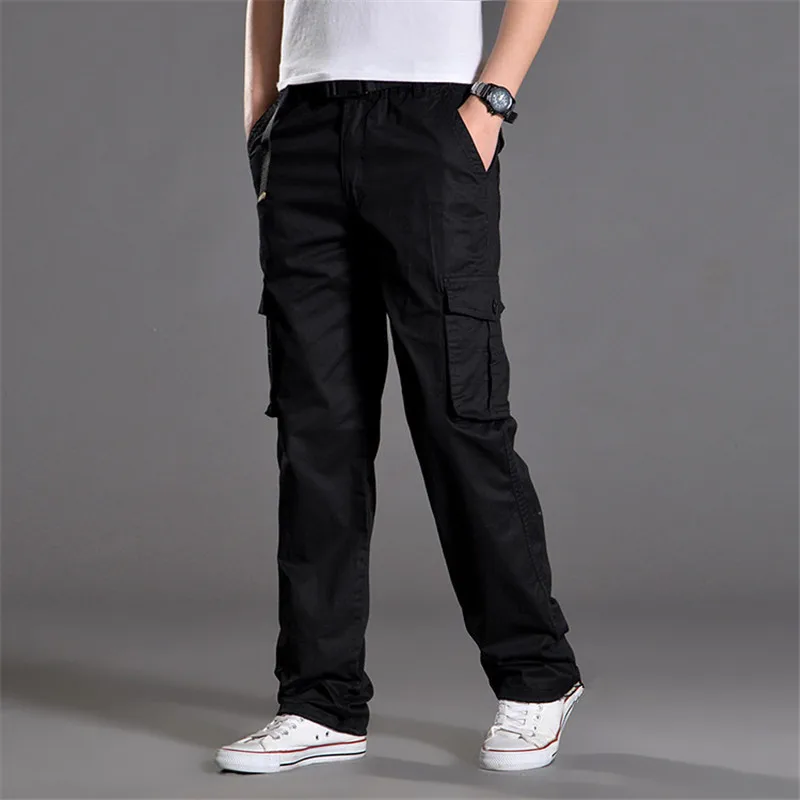 2024 Men's outdoor work clothes casual men's pants men's washed cotton multi bag pants straight leg casual pants  Men's clothing