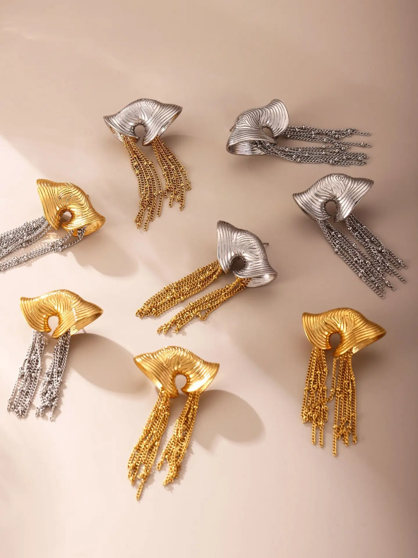 Mode Edelstahl Lange Quaste Ohrringe frauen Gold Farbe Silber Unregelmäßige Persönlichkeit Ohr Studs Mädchen Trend Schmuck – Detail 12