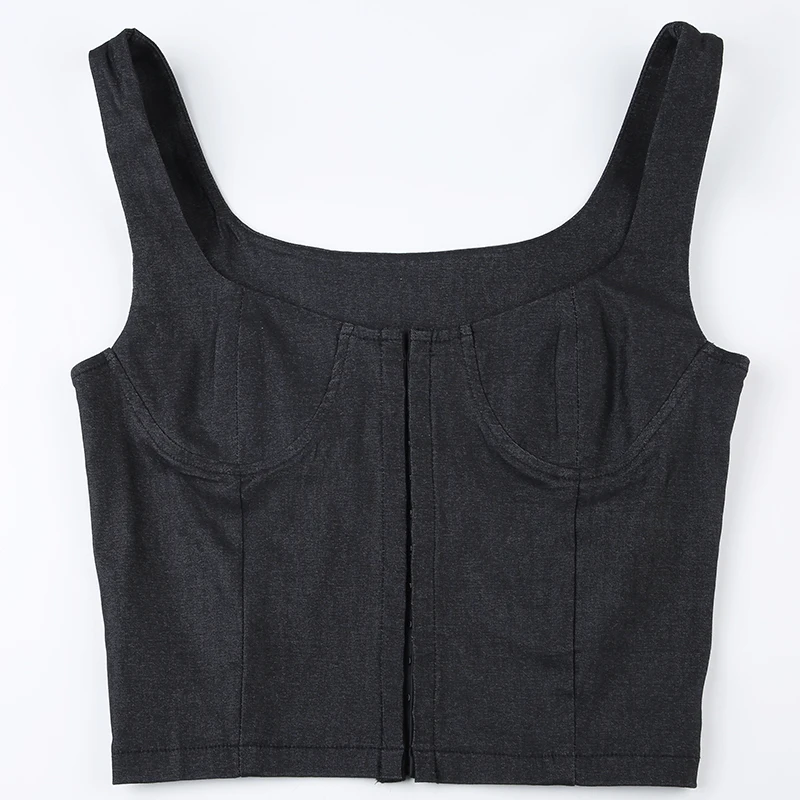 Women Tank Top with Scarf Fashion Basic Sleeveless Button Up Vest Tops Streetwear Vintage Gray Square Collar Camis