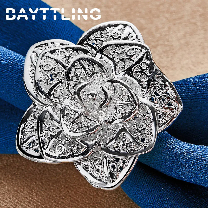 

Hot Sale 925 Sterling Silver Ring Exquisite Open Flower Ring For Women Fashion Girlfriend Gifts Wedding Jewelry Accessories