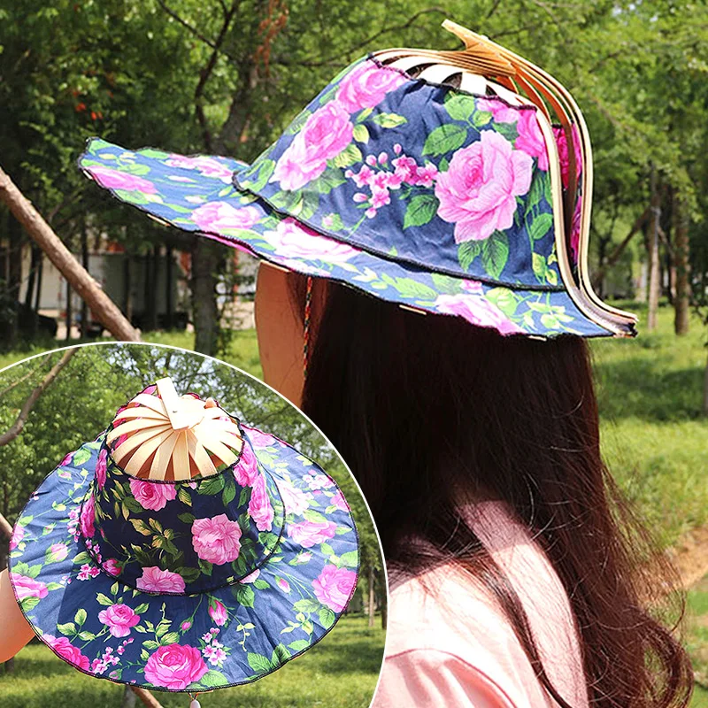 Spring And Summer Sun Shading Bamboo Fashion Foldable Multifunctional Beach Tourism Fan Hat Caps Japanese Decor_voghion.com