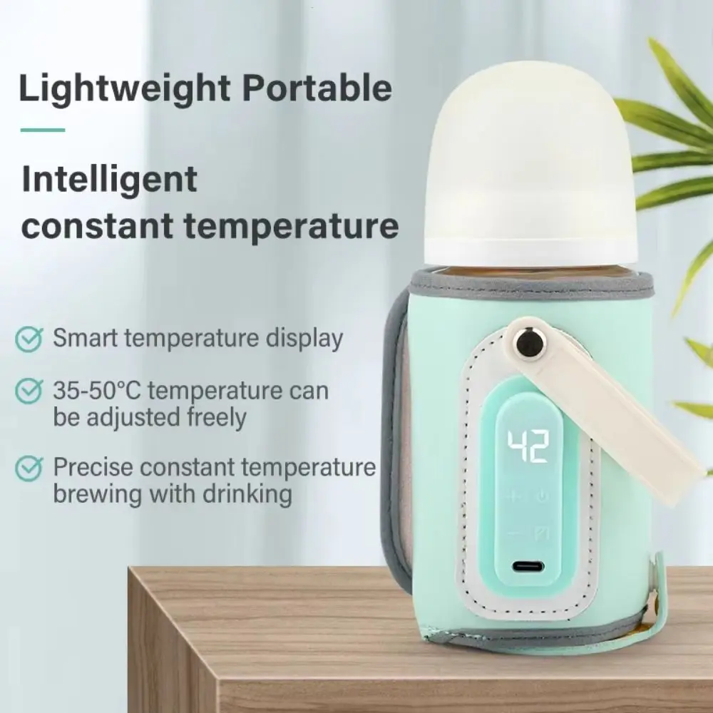 LED Display Portable Baby Bottle Warmer Temperature Adjust Smart Temperature Control Travel Breastmilk Heater 35-50℃ Range