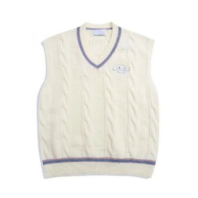 Kawaii Sanrio Cinnamoroll Woolen Knitted Vest Girl Cute Anime Academy Style Jk Underlayer Top Girl Warm Birthday Christmas Gift