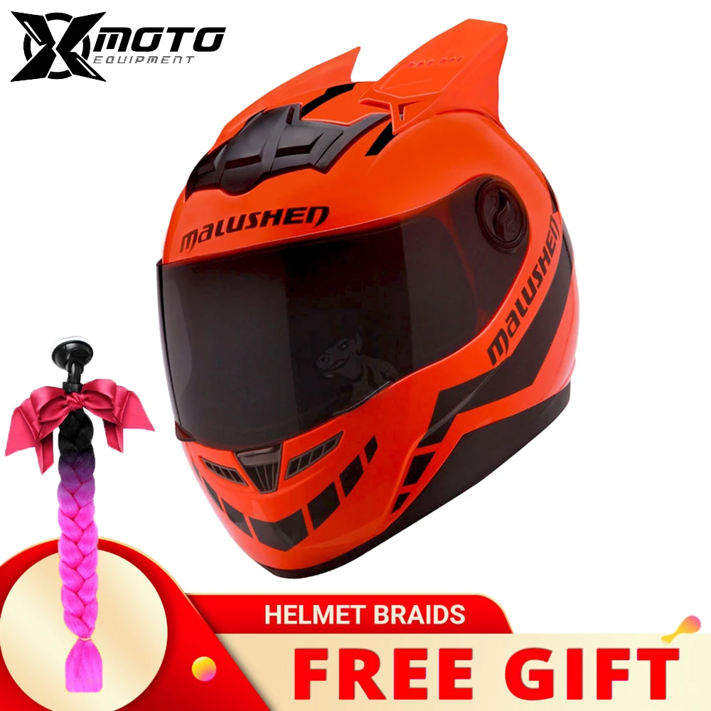 

New Off-road Mountain Riding Motorbike Helmet Outdoor Road Commuter Fall Prevention Off-road Helmet Women Cute Cat Ears Helmet