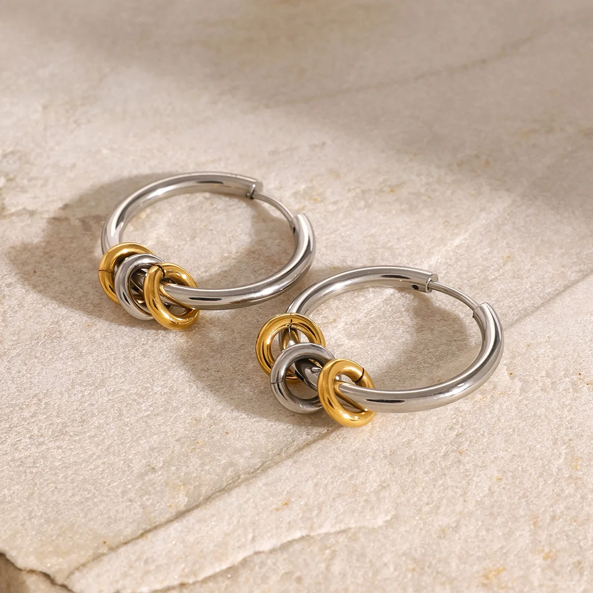 316 Stainless Steel Slender Big Round Double Color Hoop Earrings Mix Color Tiny Circle Pendant Statement Huggie Earring Bijoux