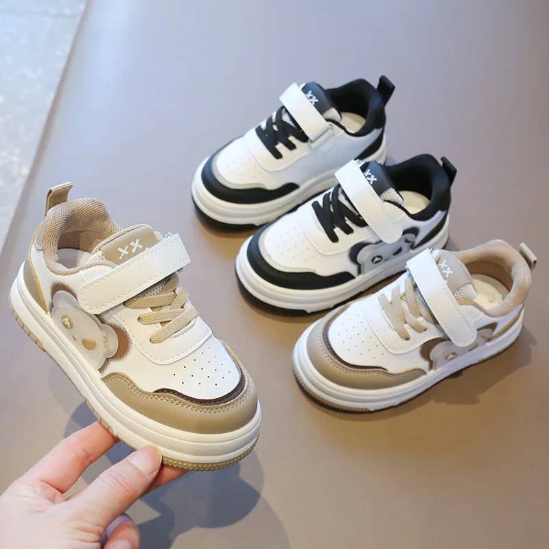 

Children Sport Shoes 2024 Spring Autumn Boys Casual Board Shoes for Kids Cartoon Girls White Sneakers Soft Soled Baby Bear Shoes