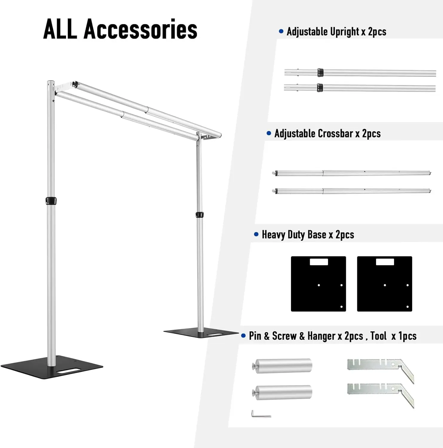 Double Crossbar Tube and Curtain Kit, Adjustable Mobile Backdrop Stand for Event Party and Wedding Decoration, 10*10ft
