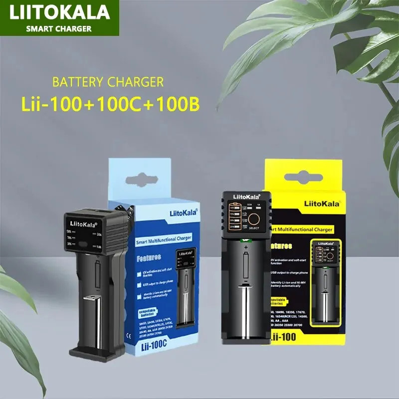 Battery Charger LiitoKala Lii-100C Lii-100 For 18650 18350 26650 16340 RCR123 14500 3.7V 1.2V Ni-MH Ni-Cd 2A USB Smart