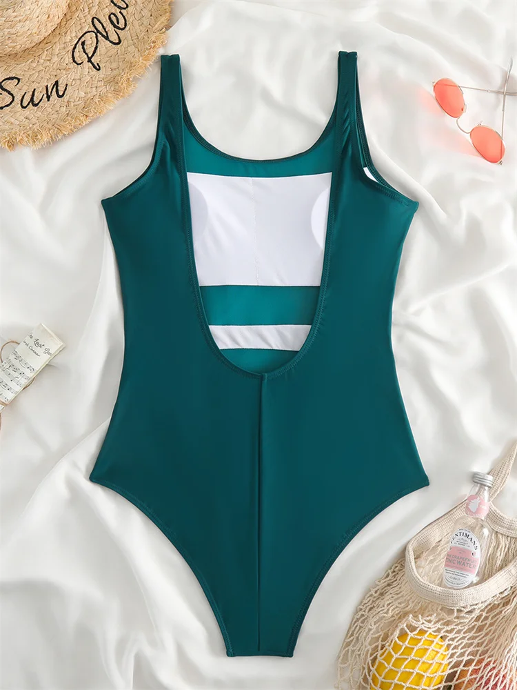 Green One-Piece Sexy Mesh Solid Colour Swimwear