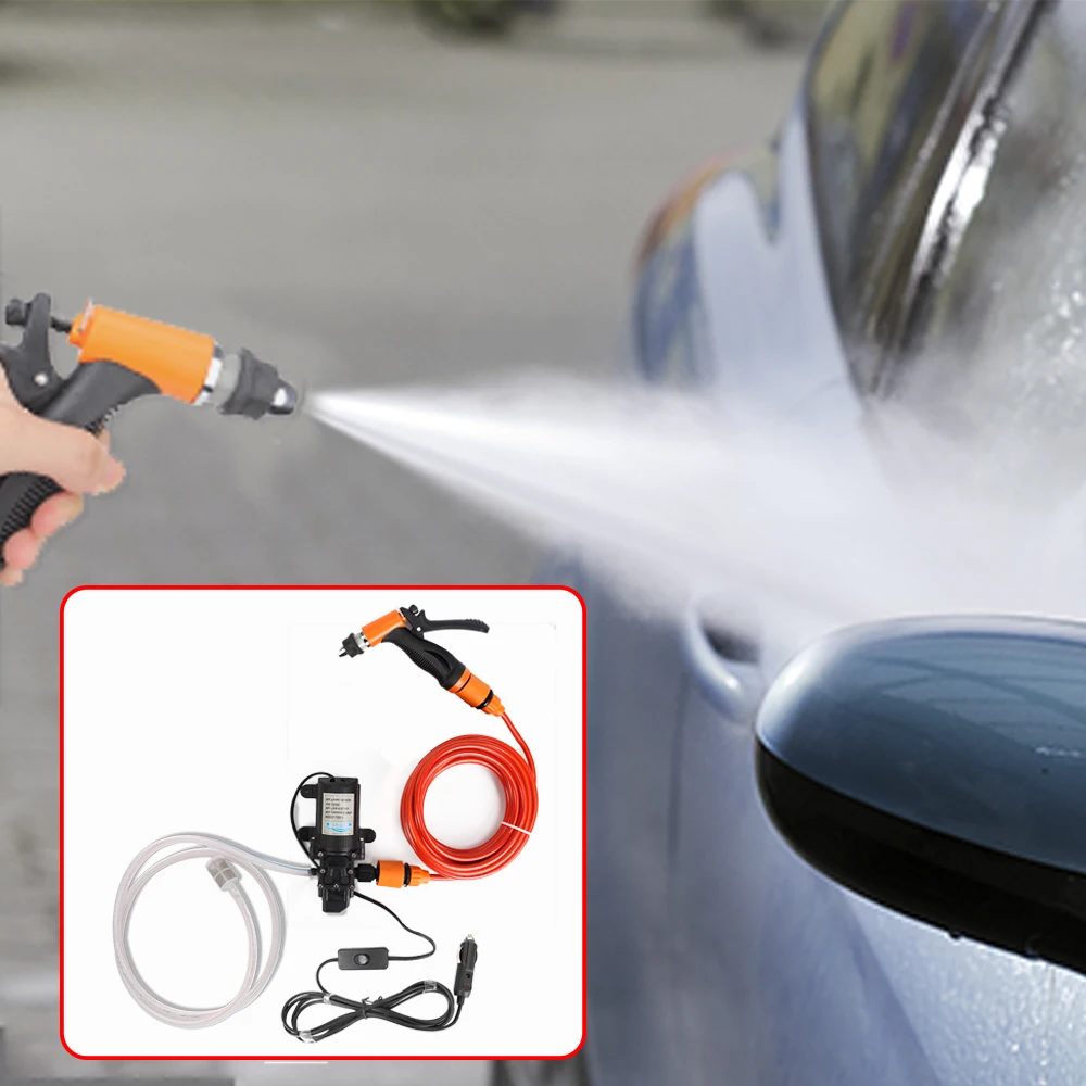 12v Portable Washer Hose Set With Adapter Car High Pressure Gun Washing