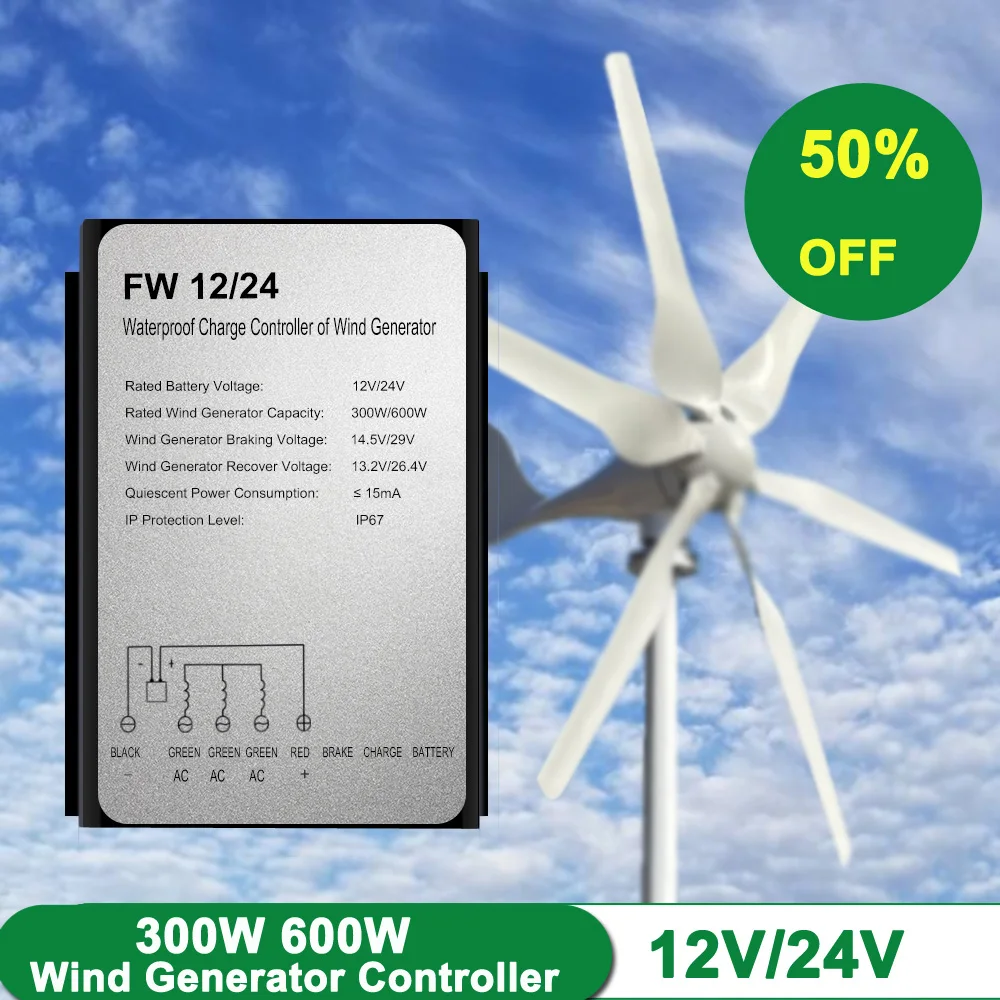 Pwm 300w 600w Wind Turbine Charger Controller Control Unit 12v 24v Voltage Regulator Stabilizer