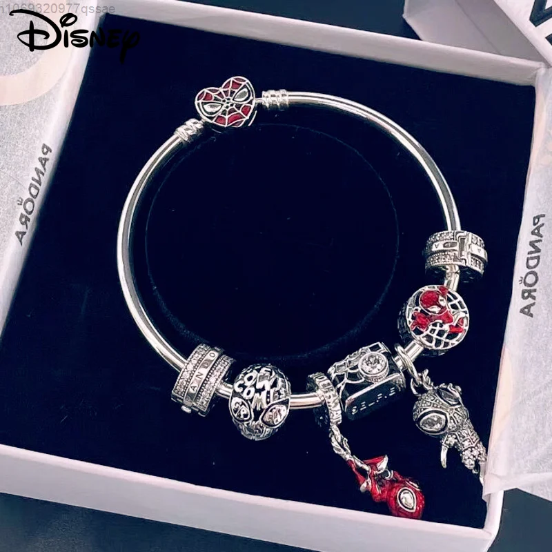 Disney Marvel Spider Man Bracelet Hello Kitty Jewelry 100th Anniversary 925  Silver New Spider-Man Marvel Series DIY Silver Gift