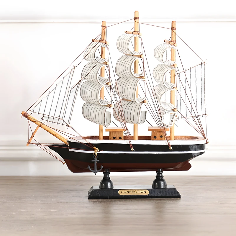 Wood Sailboat Decor With LED Light - Nautical Tabletop Decoration