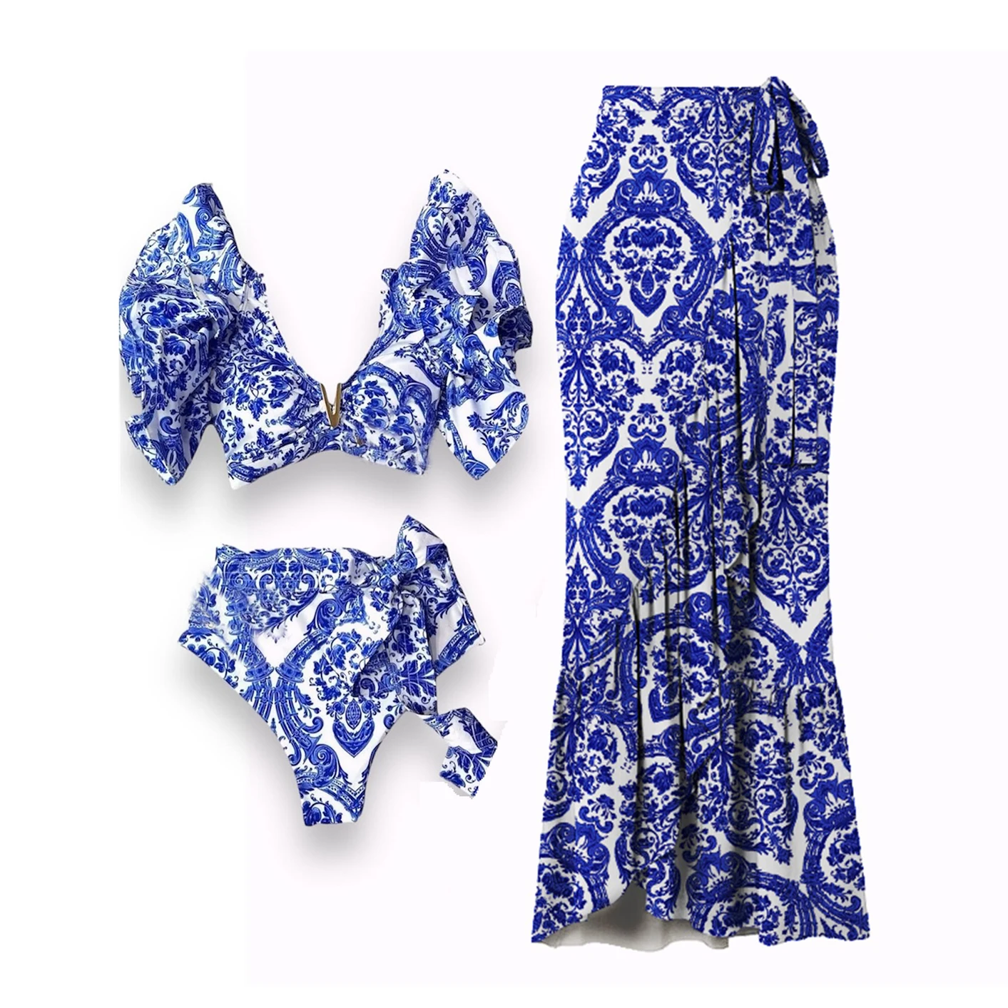 2025 High Quality Sexy Bikini Set Floral Brazilian Biquini Shoulder Ruffle Bikini Swimwear Women Swimsuit Solid Monokini Beach 5