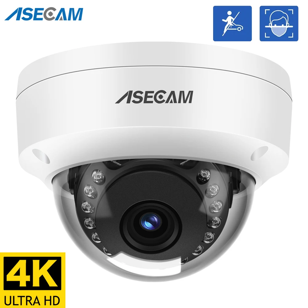 ASECAM 8MP 4K POE IP Camera IK10 Explosion-proof Outdoor Face Detection H.265 Onvif Metal Dome CCTV Security Video Surveillance