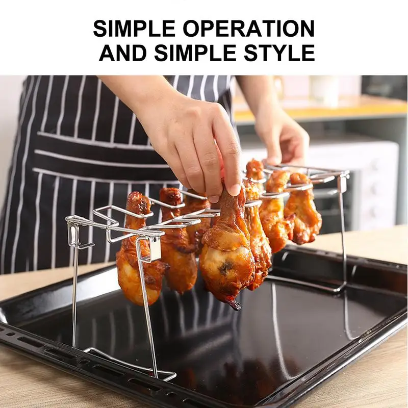 Stainless Steel Chicken Wing Leg Rack Grill Holder Rack with Drip Pan for Bbq Multi-purpose Chicken Leg Oven Grill