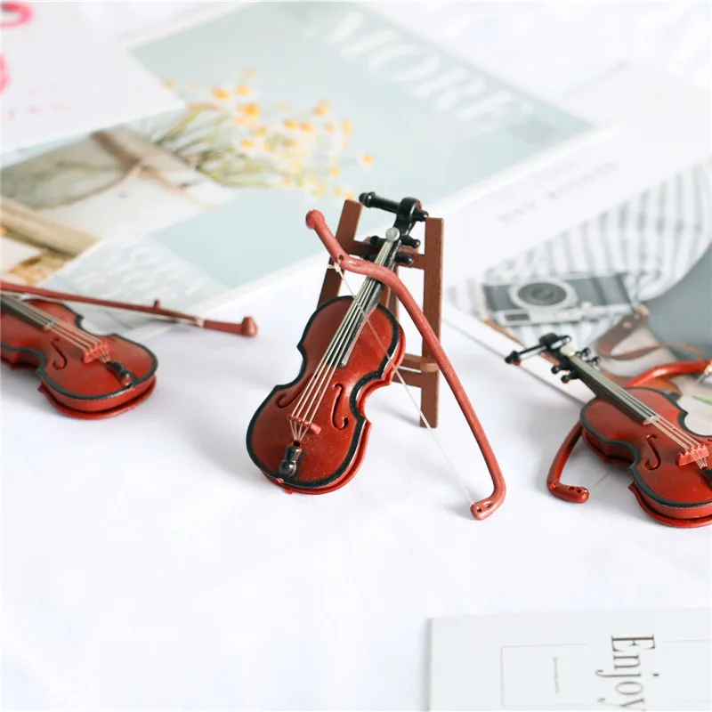 Dollhouse Miniature Violin Instrument Ornament Scene Model Shooting Props 1/6 1/12 Fingertip Toys