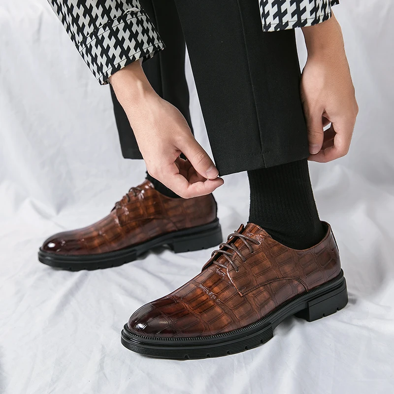 

Casual Business Lace Up Shoes Formal Wedding Men's Brown Fashion Comfort Pointed Toe Luxury Leather Oxfords Dress Driving Shoe