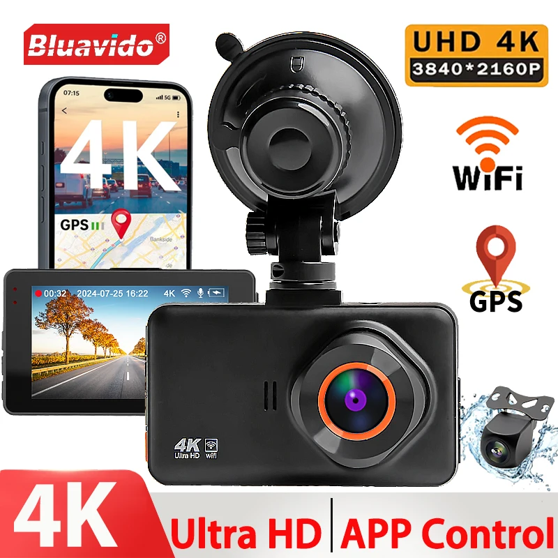 Bluavido 4K Ultra HD 3840*2160P Dash Cam WiFi GPS Logger IMX415 Car Video Recorder Dual Camera 1080P Night Vision Black Box Bluavido 4K Ultra HD 3840*2160P Dash Cam WiFi GPS Logger IMX415 Car Video Recorder Dual Camera 1080P Night Vision Black Box