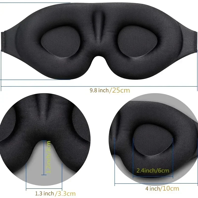 3D Contoured Sleep Eye Mask for Men & Women - Soft,  Soothing Comfort Eye Shade Cover for Travel, Yoga, Nap - Black
