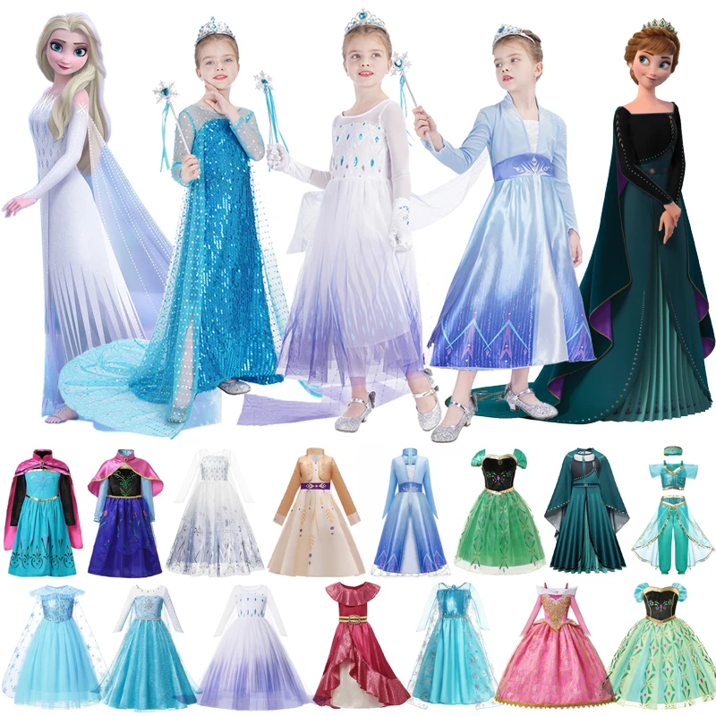 Frozen 2 Vestidos de Elsa para niña, disfraz de princesa para fiesta, Reina  de la nieve, Cosplay, conjunto de accesorios para el cabello, ropa para  niña| | - AliExpress