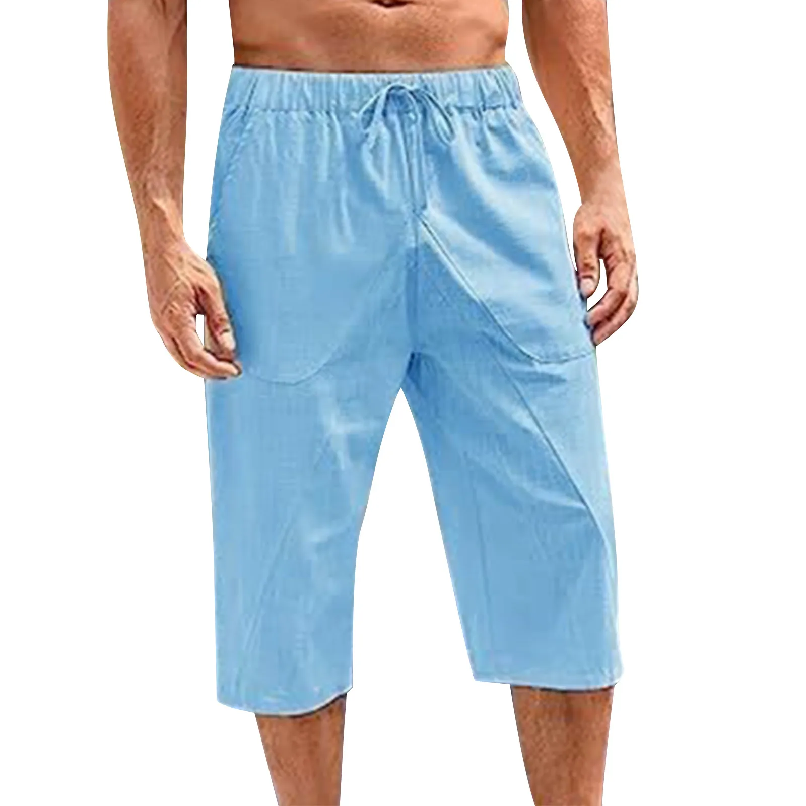 

Men'S Loose Cotton And Linen Pants Beach Casual Sports Pants Solid Color Seven Points Cotton And Linen Shorts Korean Reviews