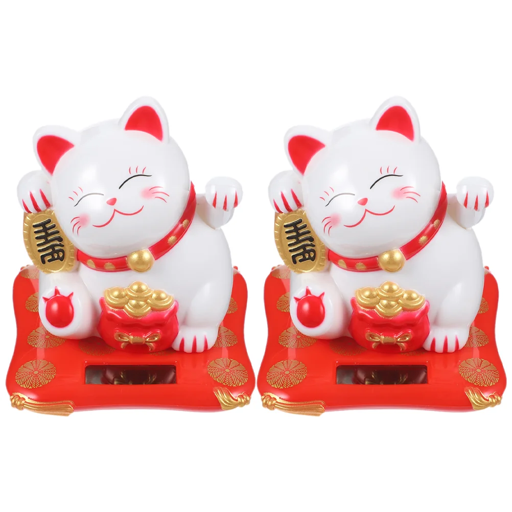 

2pcs Solar Powered Fortune Cat Waving Arm Plastic Ornament For Cars Home Office Decor