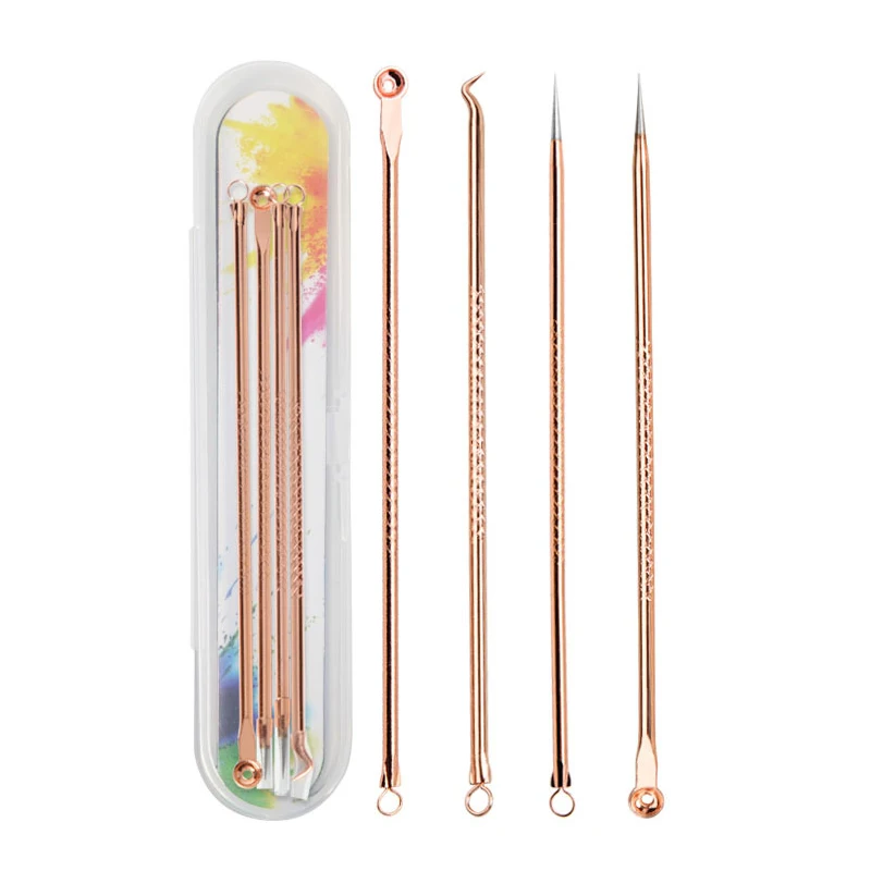 4PCS Acne Blackhead Comedone Black Spot Pimple Blemish Remover Skin Care Women Beauty Acne Treatment Pore Cleanser Needle Hook 4