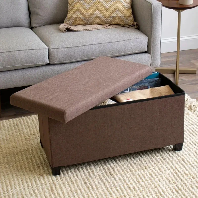 

Rectangular Brown Foot Stool Storage Fabric Foot Rest Stool Bedroom Entryway Living Room Balcony Design Tabouret Decoration
