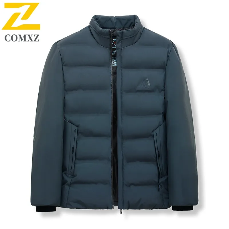 Men Stand Collar Long Jacket Thickened Thermal Coat Water-Resistant Windproof  Winter Parka Leisure Business Overcoat Streetwear